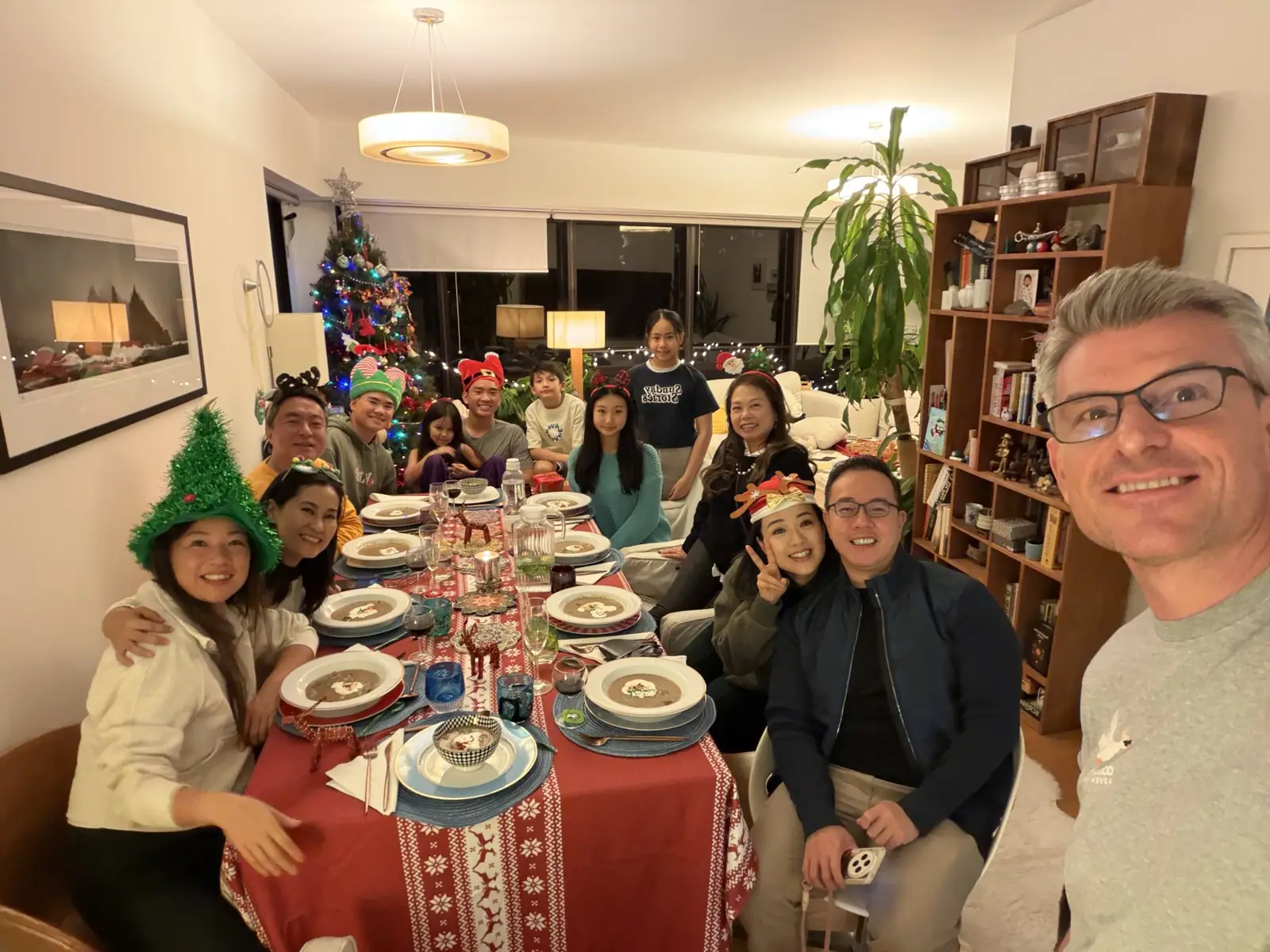 Everyone gathered around the table for a celebration