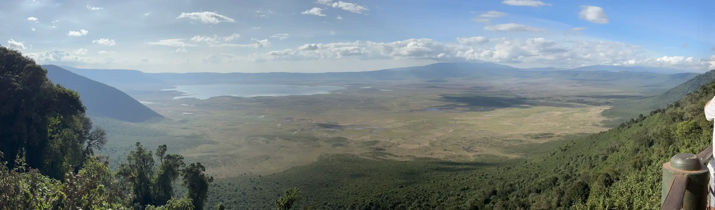 A wide crater landscape seen from above in Tanzania